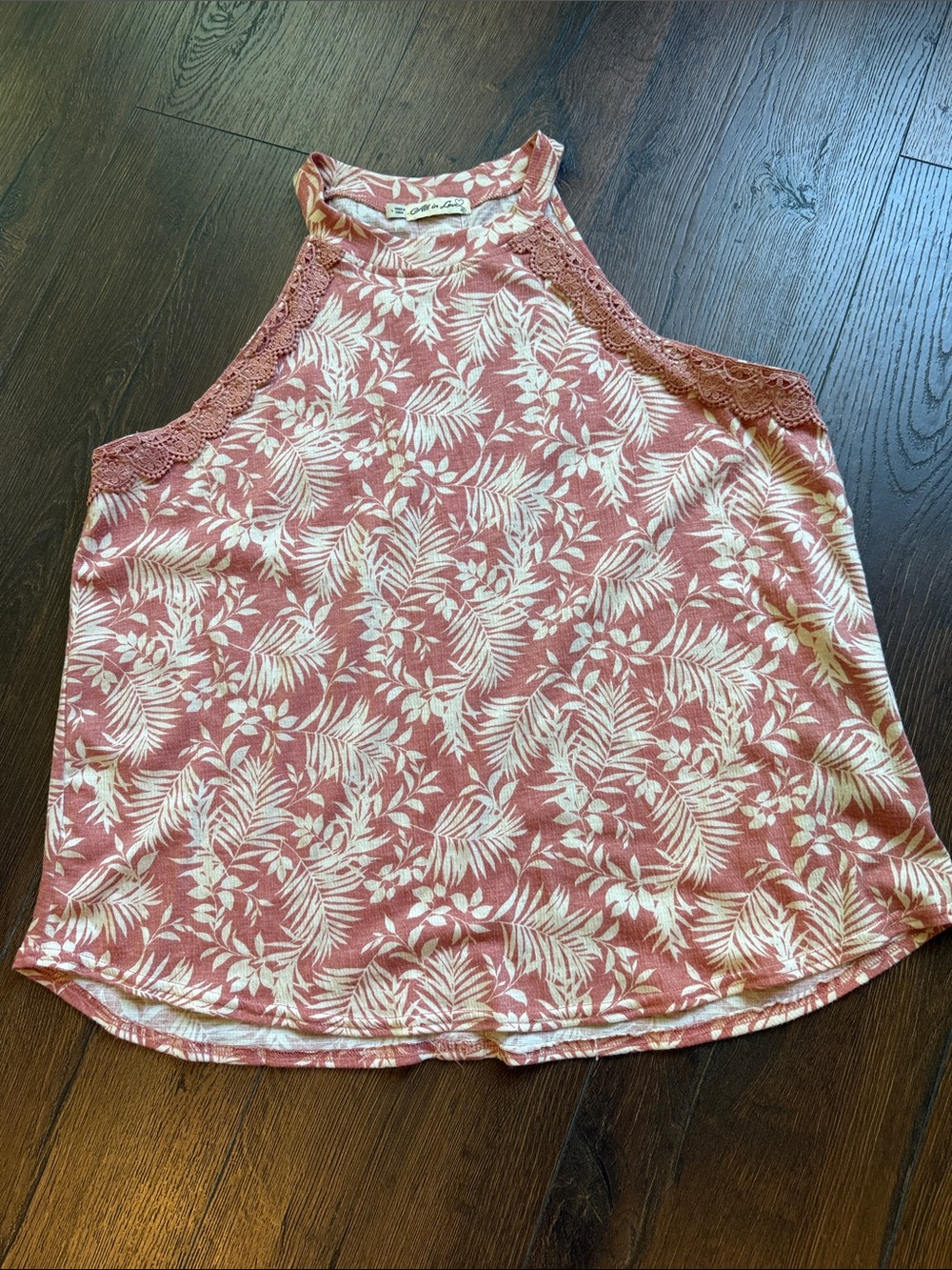 Rose-Pink Tropical Lace-Trim High-Neck Tank Large